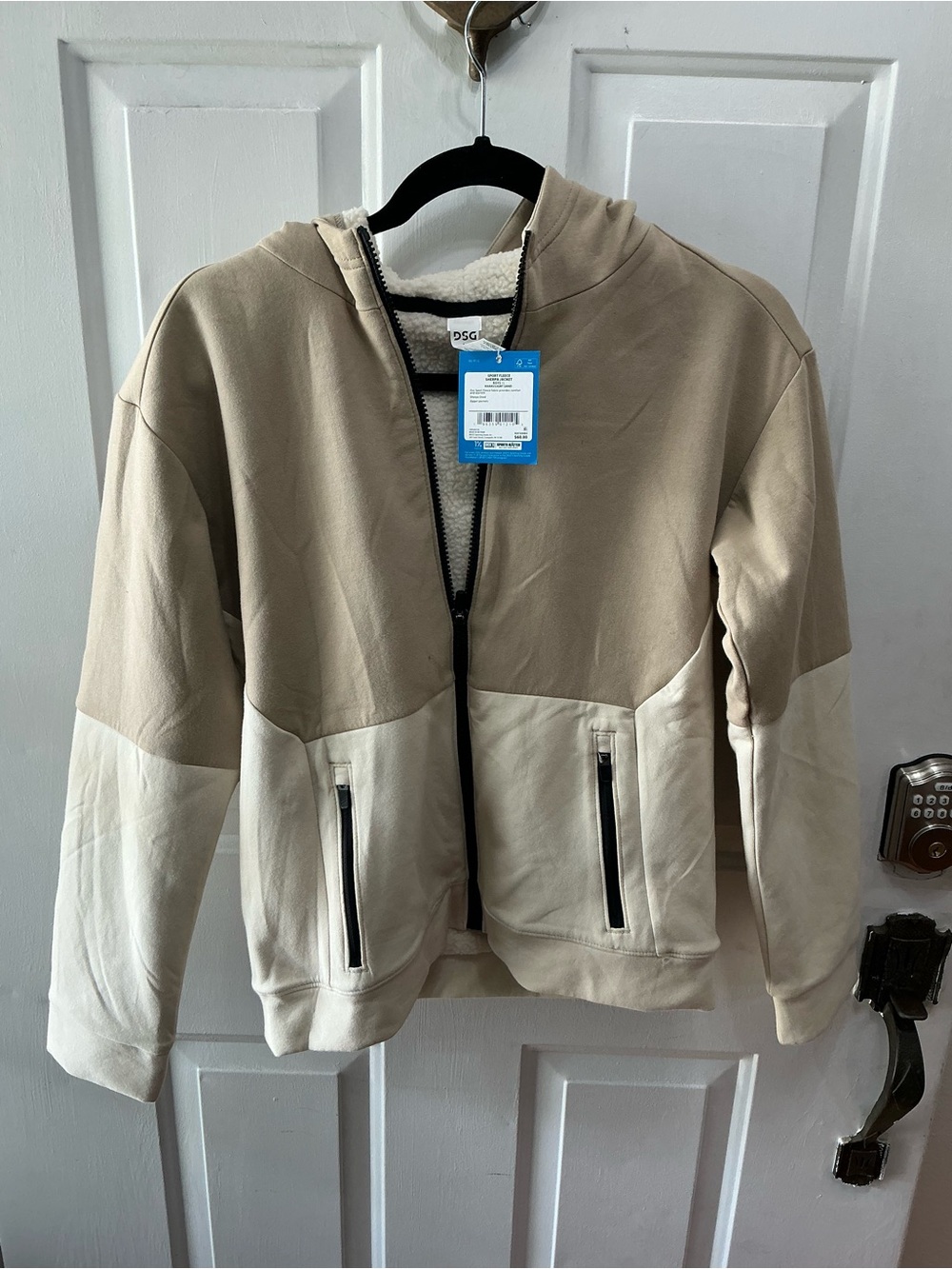 DSG Two-Tone Hooded Zip Jacket in Beige & Cream